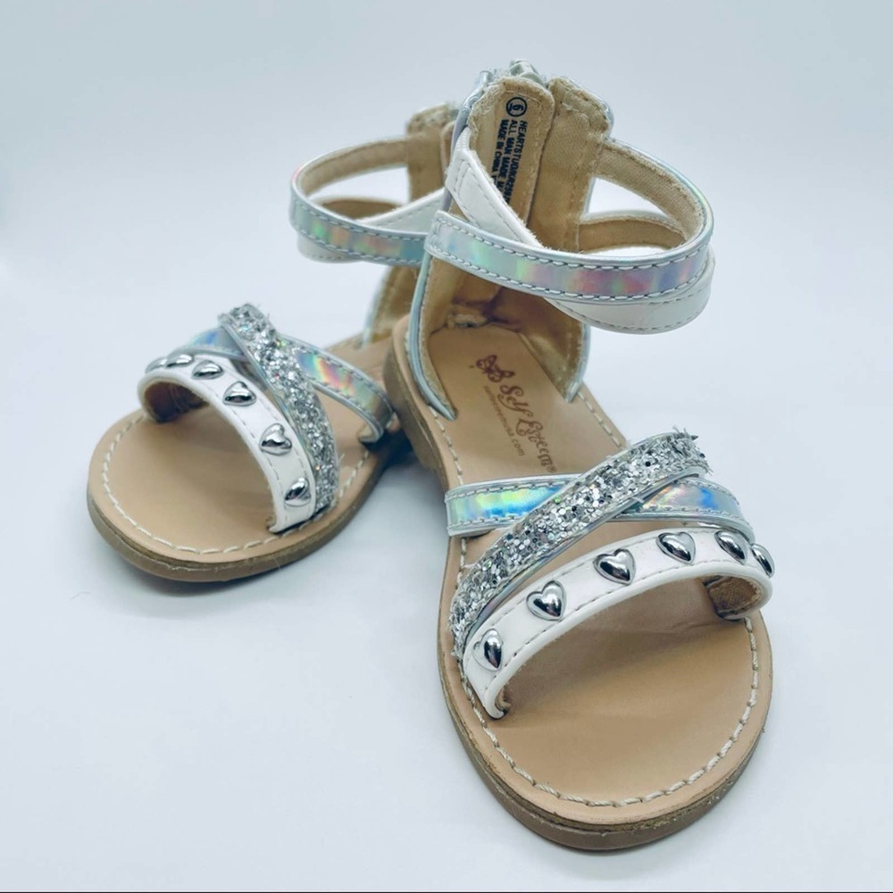 Self Esteem Kid’s Sandals Iridescent Heart Embellished